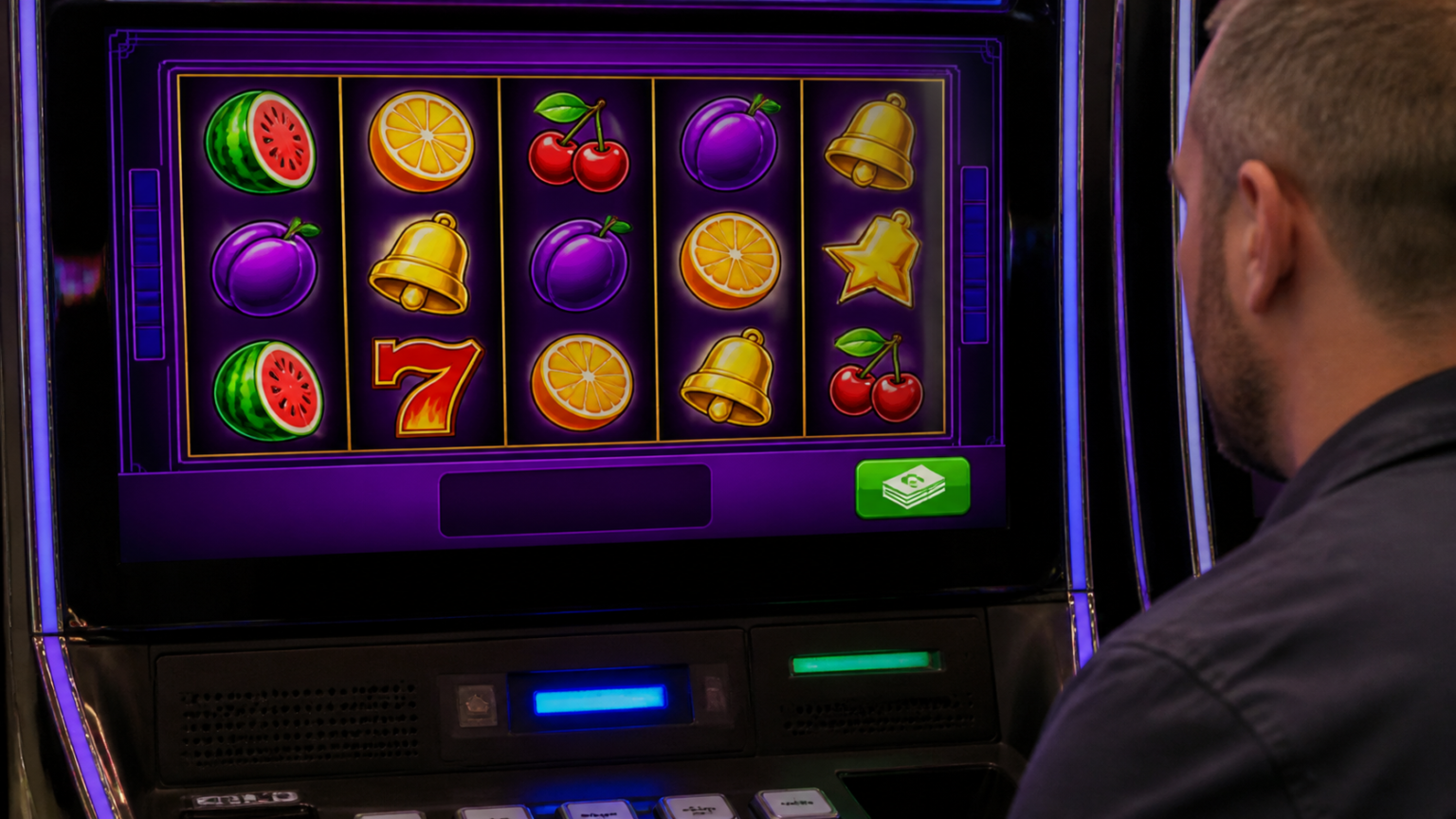 Game nổ hũ rút tiền mặt: Cách chơi có trách nhiệm Màn hình máy nổ hũ với biểu tượng trò chơi và tùy chọn rút tiền