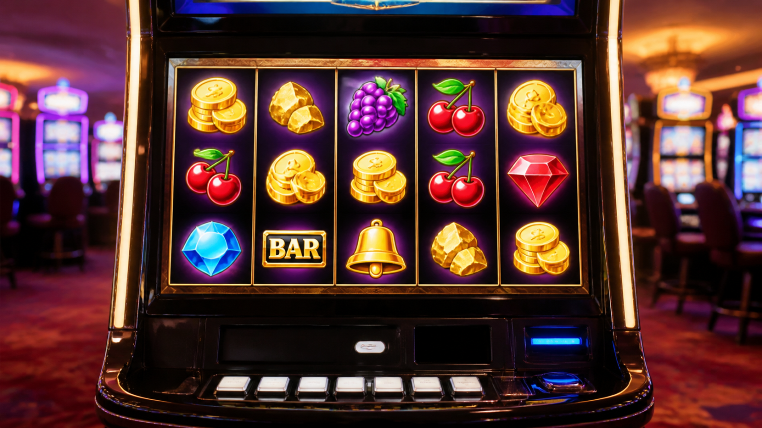 Máy nổ hũ casino với các cuộn quay sáng màu